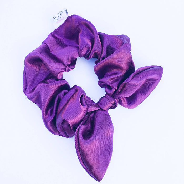 Chunky Purple Satin Removable Bow Scrunchie