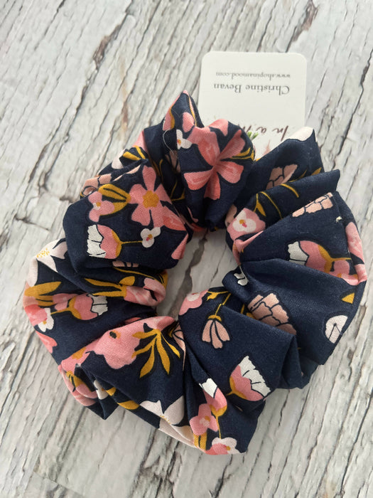 Navy floral classic scrunchie