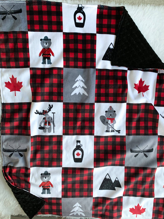 cuddle minky baby blanket - Canadiana minky/black dimple minky no embroidery